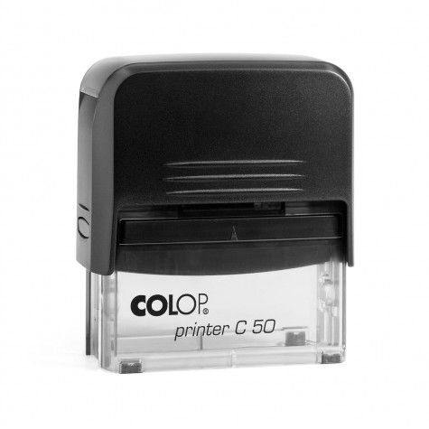 COLOP Printer C 50 fekete átlátszó aljjal - önfestékező szövegbélyegző - 8 sor